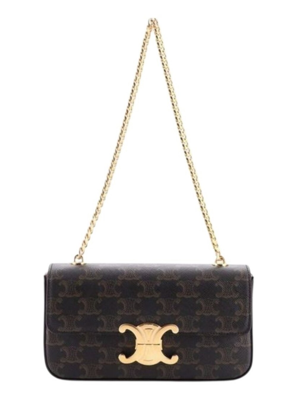 NEW! AUTHENTICATED Celine Brown Triomphe Coated Canvas Claude Chain Shoulder Bag